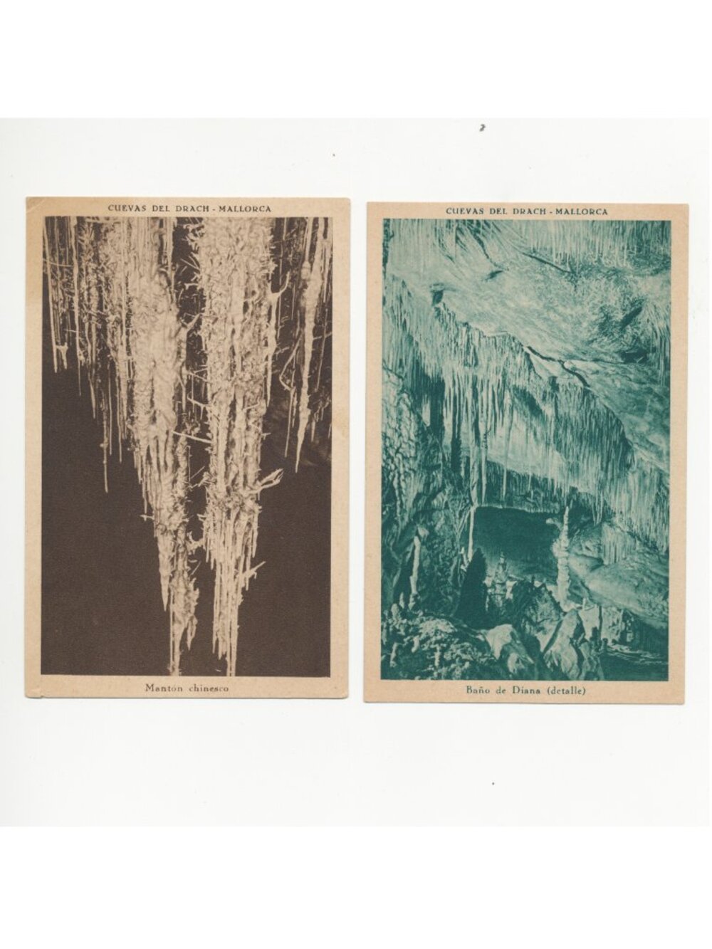 2 Vintage Mallorca Spain Postcards - Cuevas del Drach / Caves of Drach